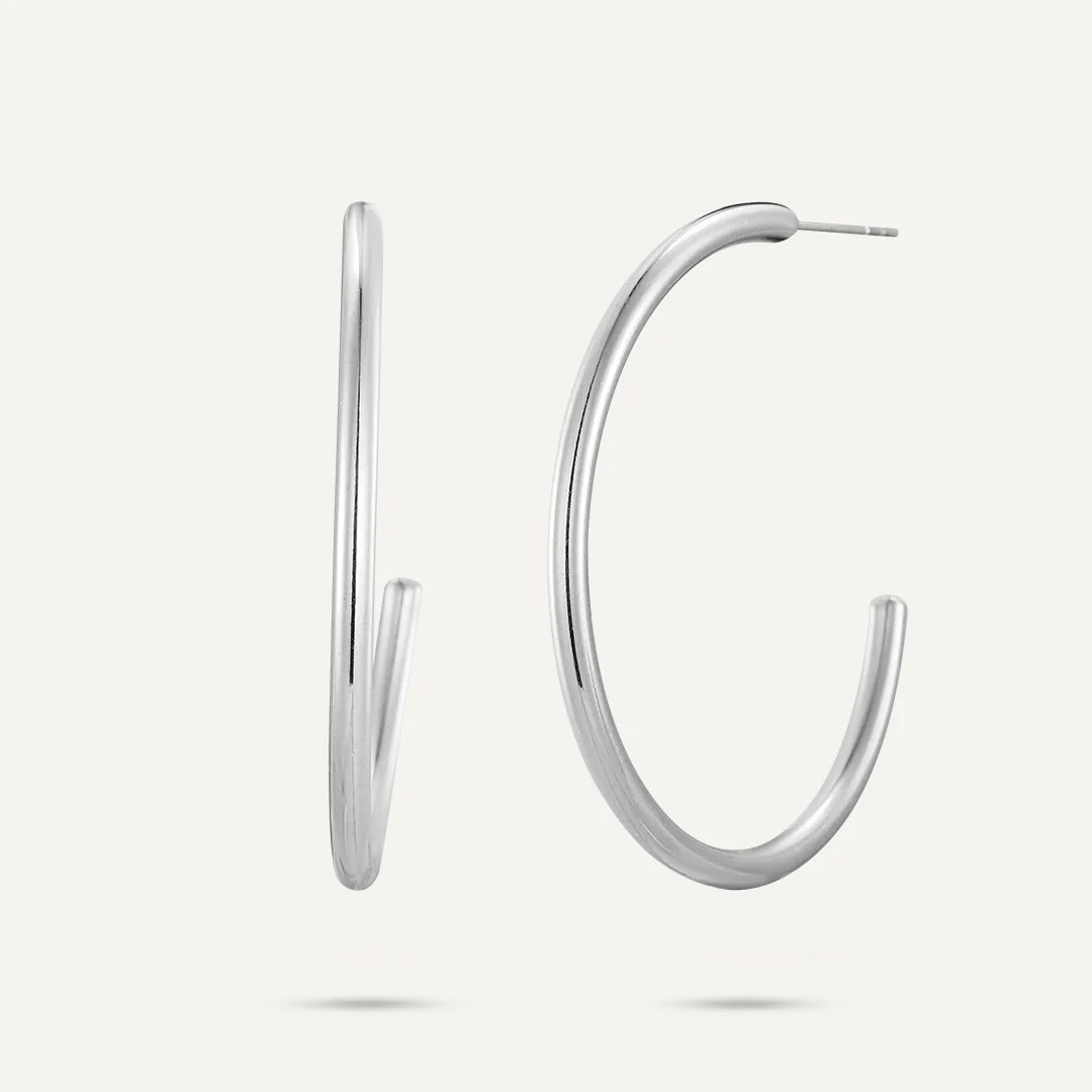 D&X Vibes White Gold Plated Stainless Steel Minimalist Hoop Earrings