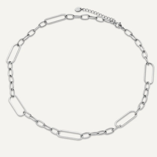 D&X Vibes White Gold Plated Stainless Steel Paperclip Link Clasp Necklace