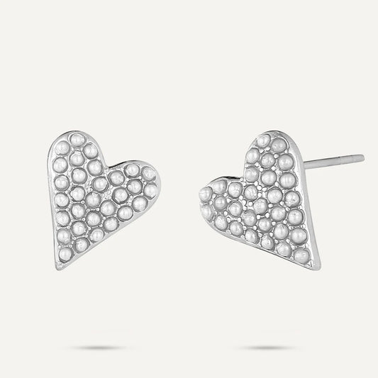 D&X Vibes White Gold Plated Stainless Steel Pearl Heart Stuf Earrings