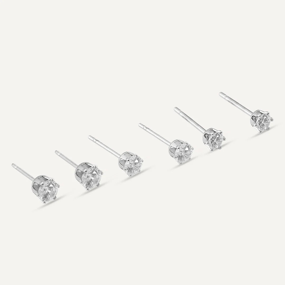 D&X Vibes White Gold Plated Stainless Steel Post Earrings 3-Pair
