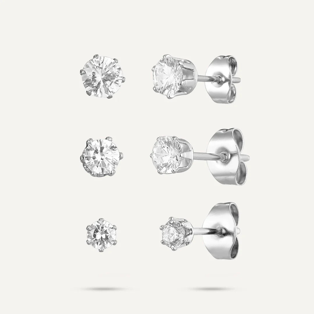 D&X Vibes White Gold Plated Stainless Steel Post Earrings 3-Pair