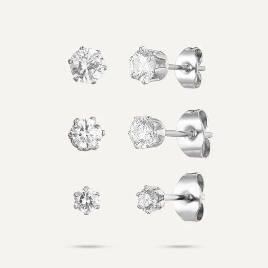 D&X Vibes White Gold Plated Stainless Steel Post Earrings 3-Pair