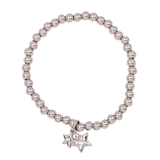 D&X Vibes White Gold Plated Stainless Steel Star Charm Elasticated Bracelet