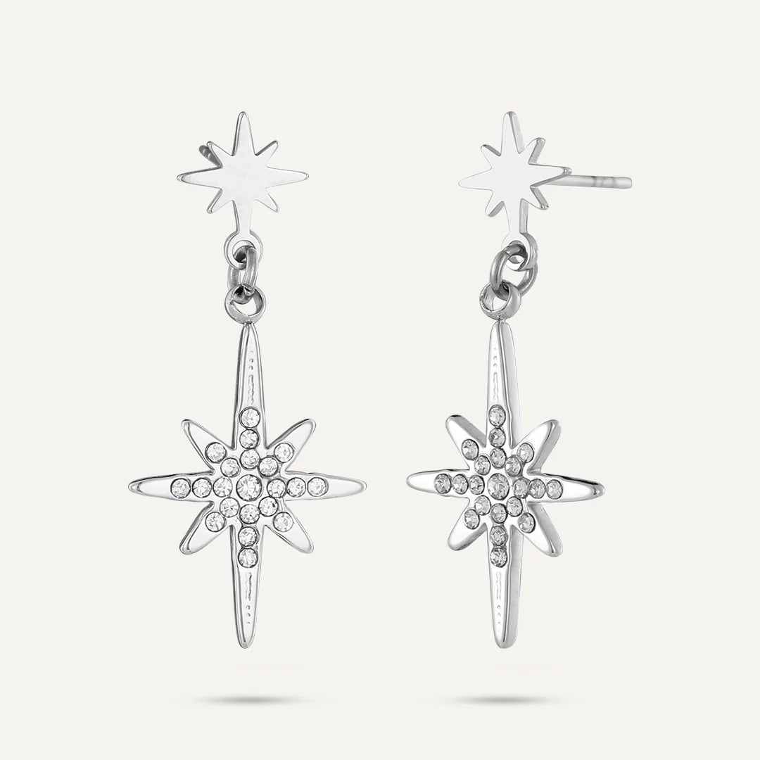 D&X Vibes White Gold Plated Stainless Steel Starburst Post Earrings
