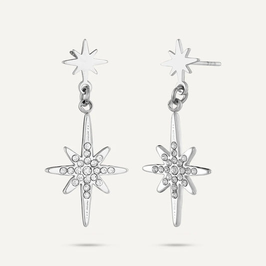 D&X Vibes White Gold Plated Stainless Steel Starburst Post Earrings