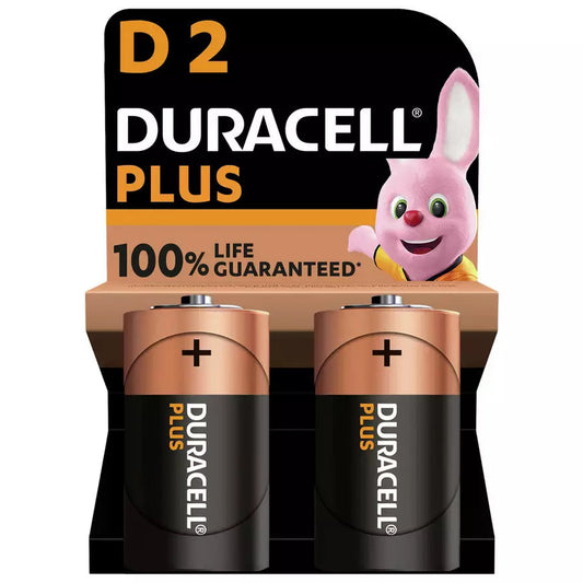 Duracell Plus Alkaline D Batteries Pack of 2