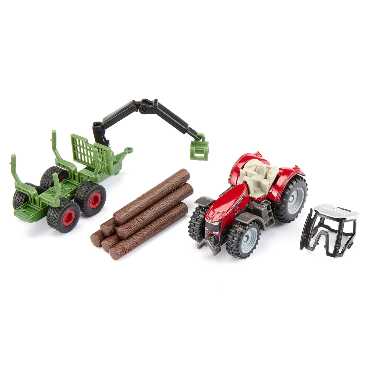 Siku 1134 Massey Ferguson tractor with forestry timber trailer and log accessories