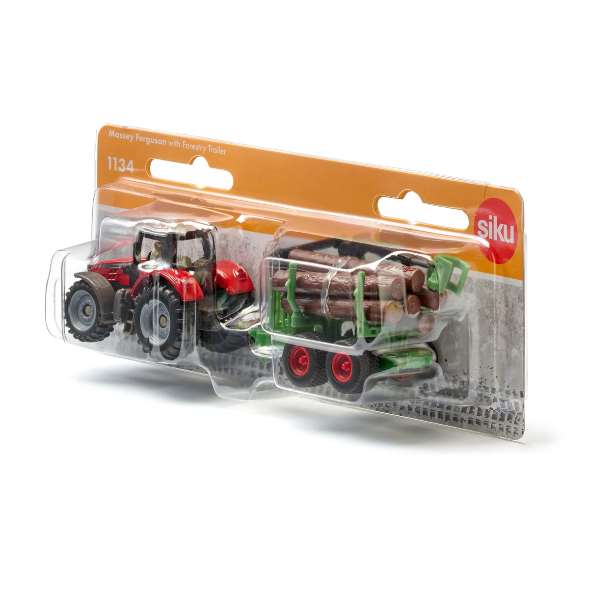 Siku 1134 Massey Ferguson tractor with forestry timber trailer and log accessories