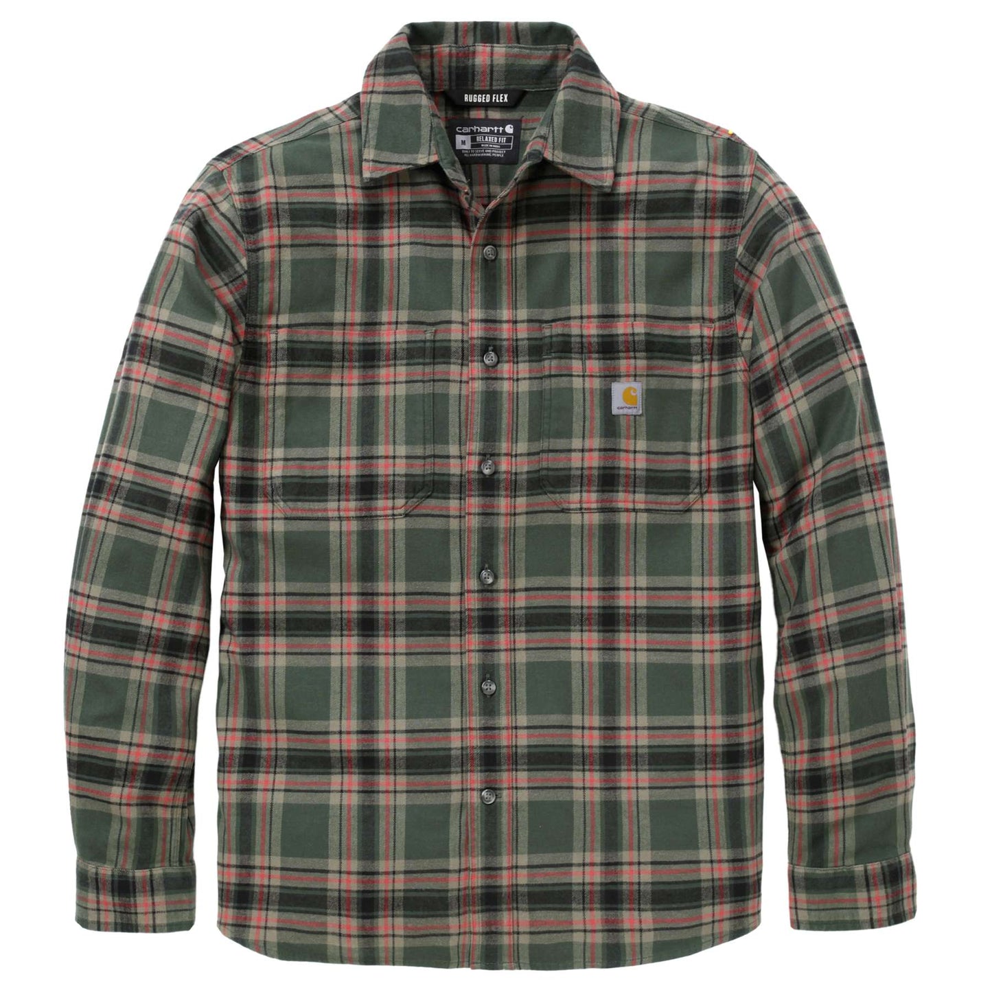 Carhartt Rugged Flex Relaxed Fit Midweight Flannel Long-Sleeve Plaid Shirt in check pattern with chest pockets