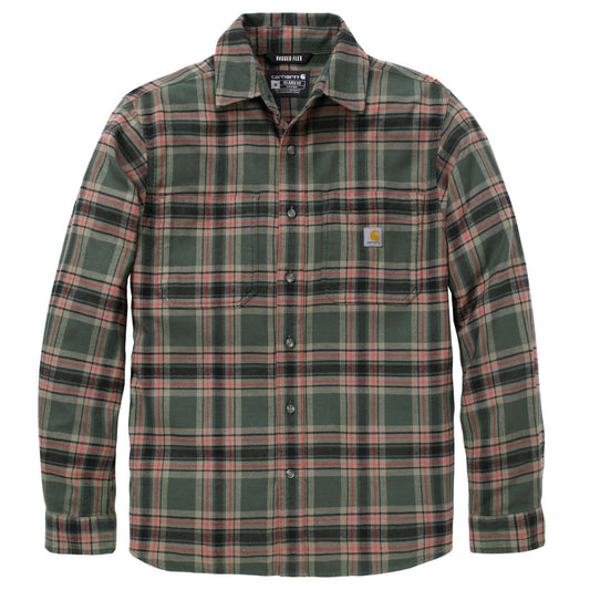 Carhartt Rugged Flex Relaxed Fit Midweight Flannel Long-Sleeve Plaid Shirt in check pattern with chest pockets