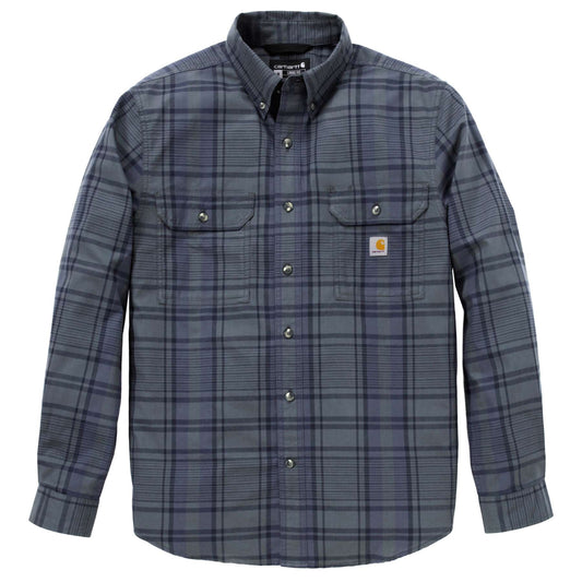 Men's Carhartt Fort loose fit long-sleeve plaid shirt in chambray cotton with chest pockets