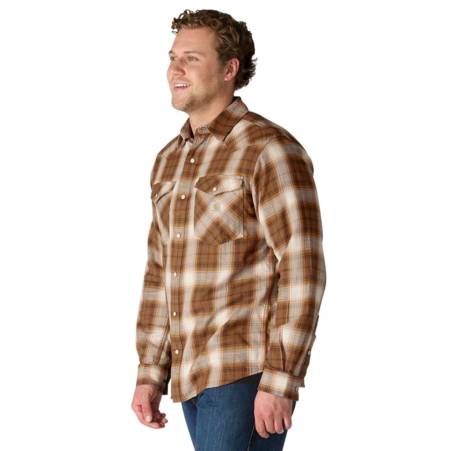 Carhartt Montana Rugged Flex Relaxed Fit Lightweight Long-Sleeve Snap-Front Plaid Shirt