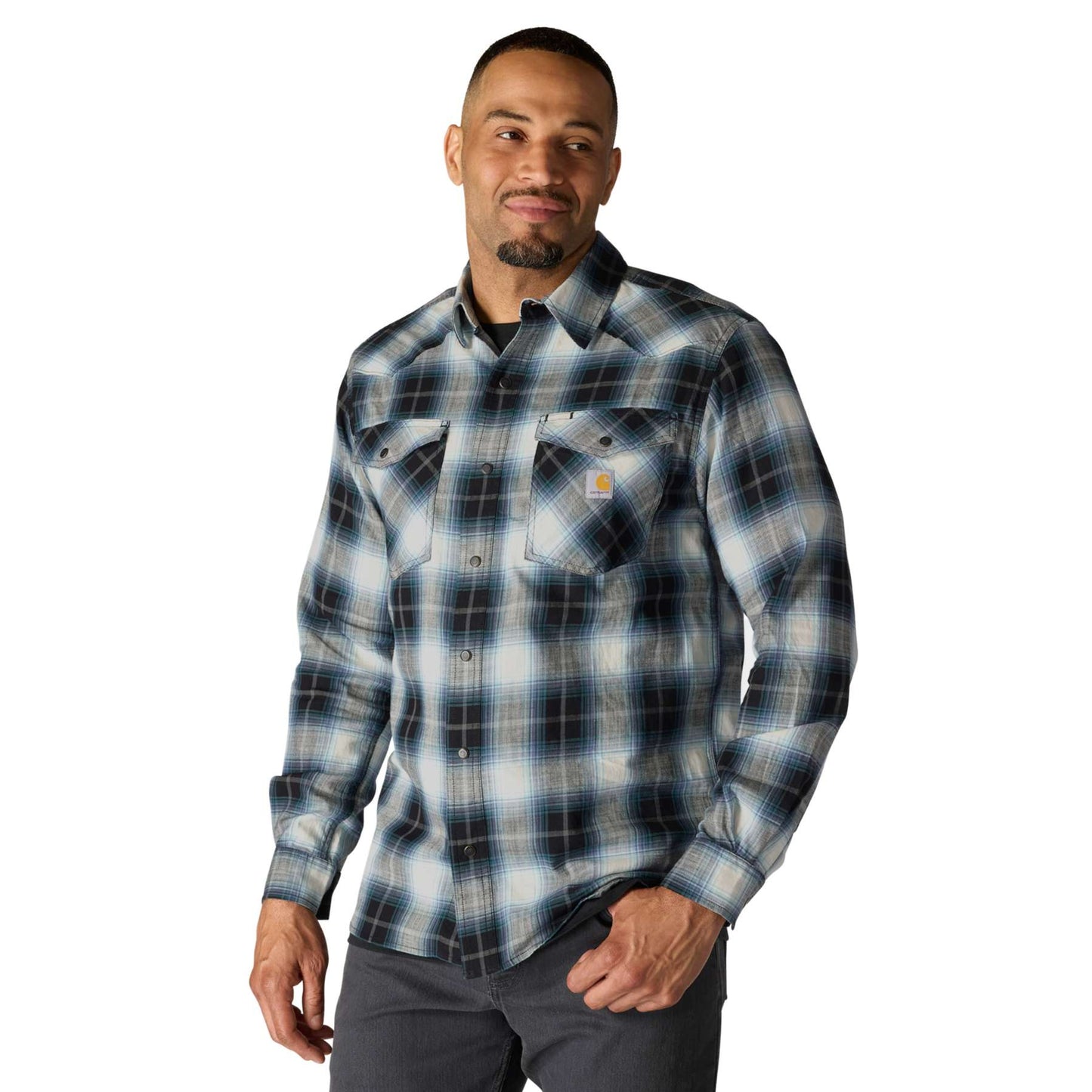 Carhartt Montana Rugged Flex Relaxed Fit Lightweight Long-Sleeve Snap-Front Plaid Shirt