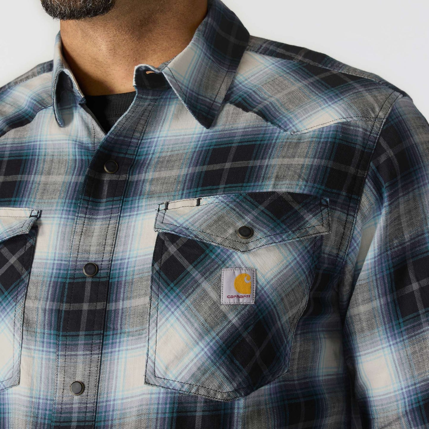 Carhartt Montana Rugged Flex Relaxed Fit Lightweight Long-Sleeve Snap-Front Plaid Shirt