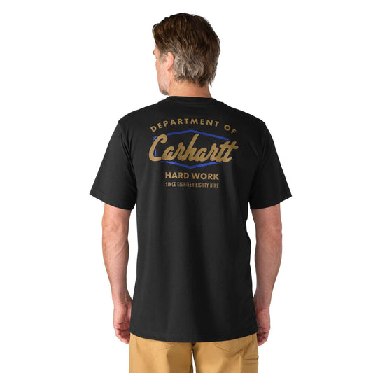 Men's Carhartt Irvine Relaxed Hard Work T Shirt in black, featuring left chest pocket and back graphic