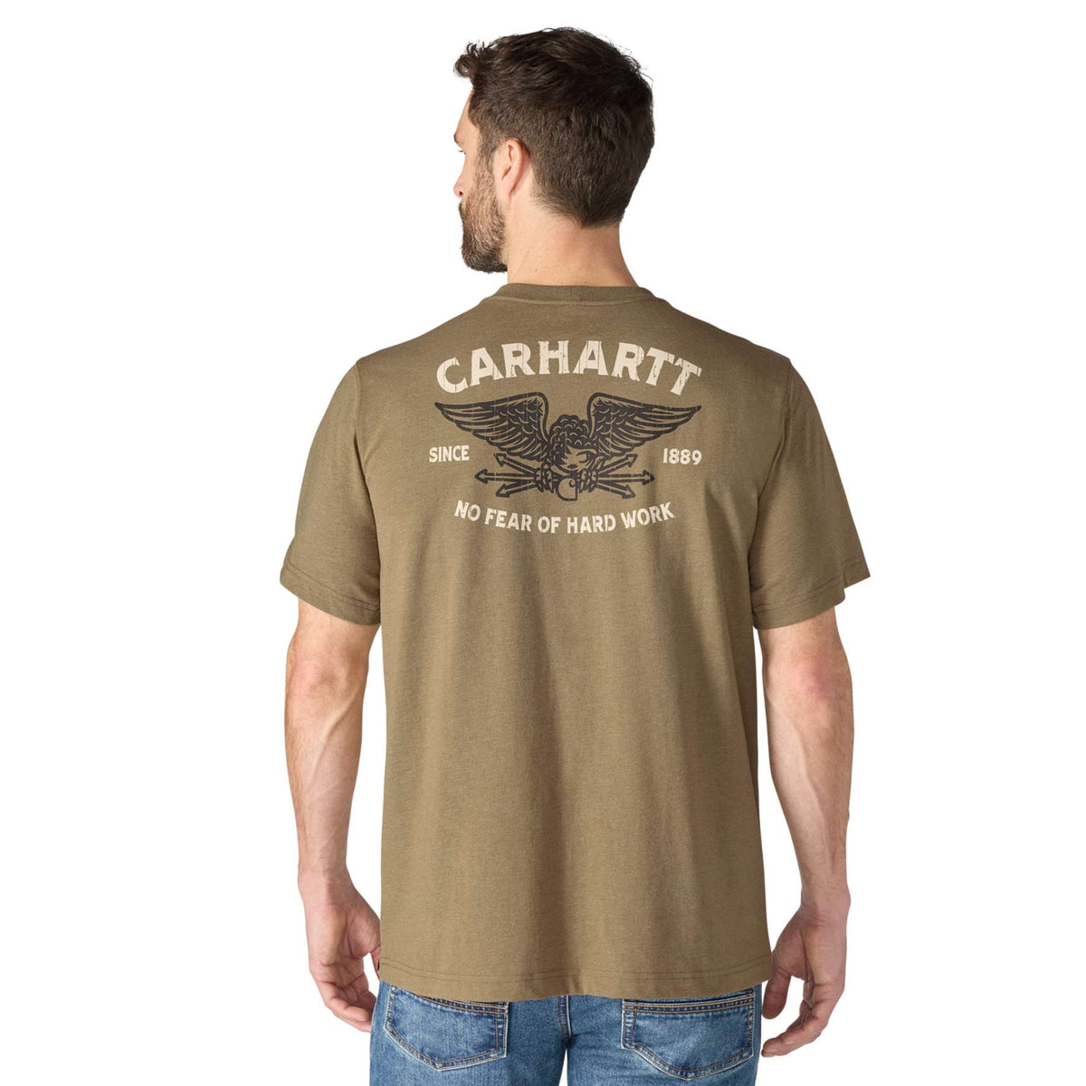 Men's Carhartt Irvine Relaxed Hardwork Eagle T Shirt featuring a left chest pocket and bold back eagle graphic