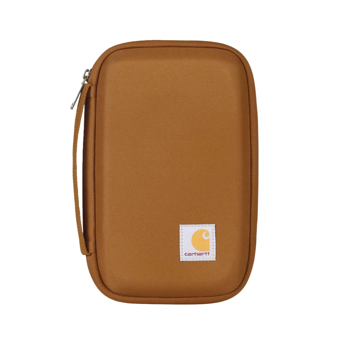 Carhartt hard shell utility organiser case in water-repellent polyester with zip closure and side handle.
