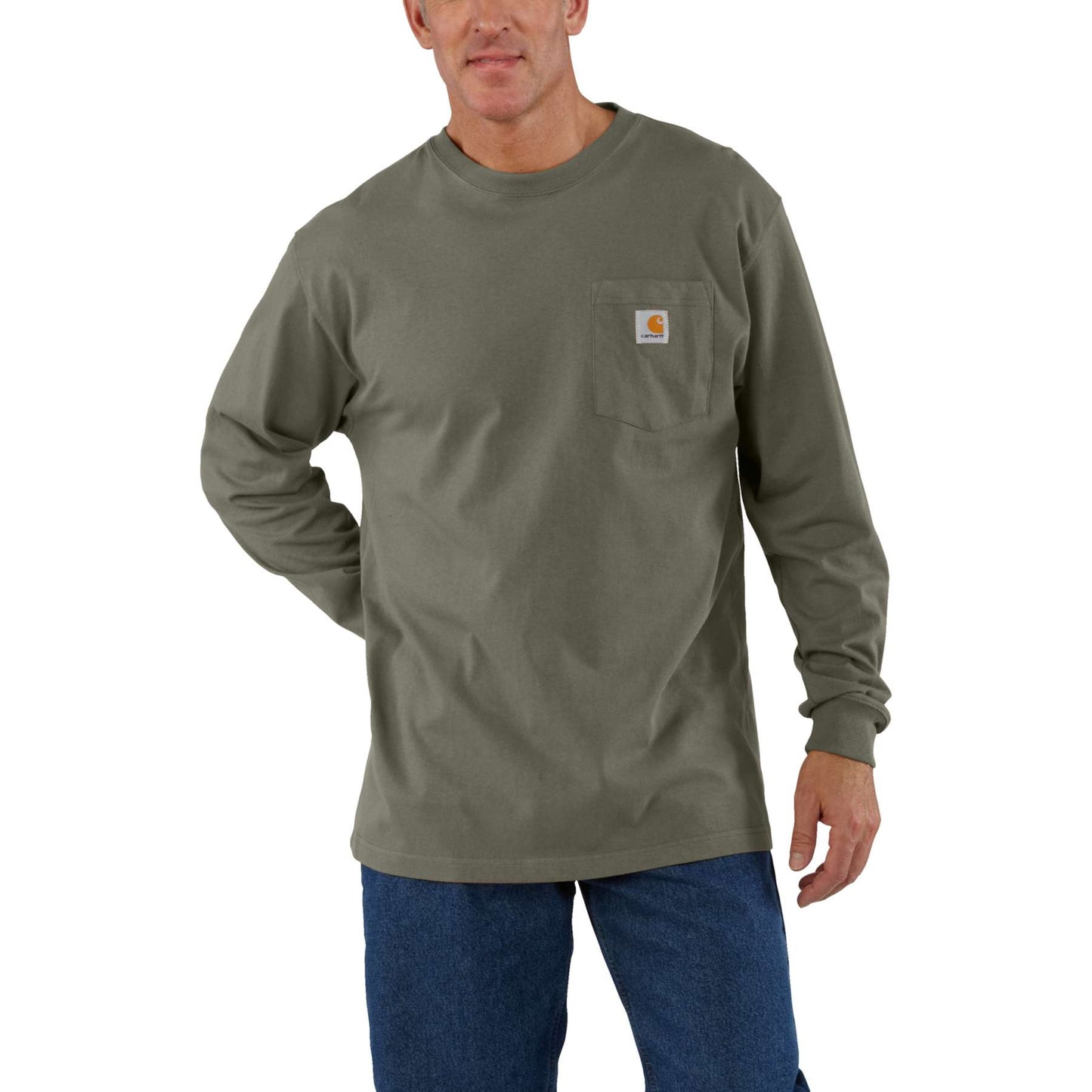 Men's Carhartt Dearborn Loose Long Sleeve T-Shirt featuring a left chest pocket and rib-knit cuffs