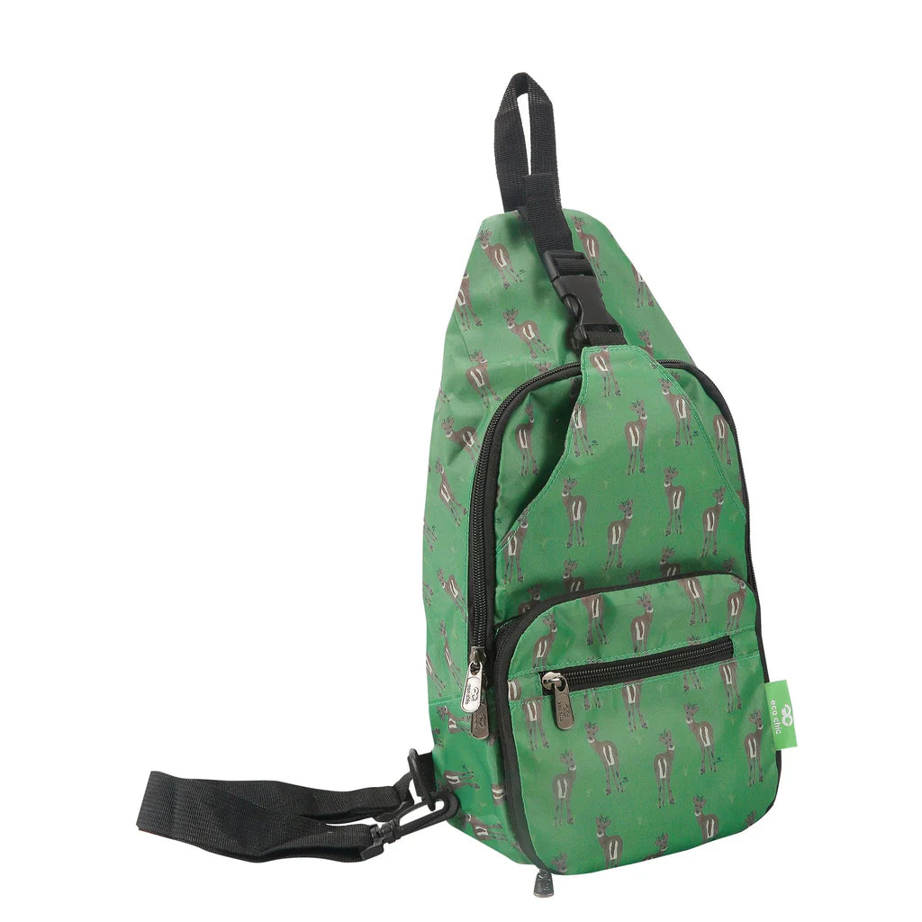 Eco Chic Lightweight Foldable Crossbody Bag Green Deer