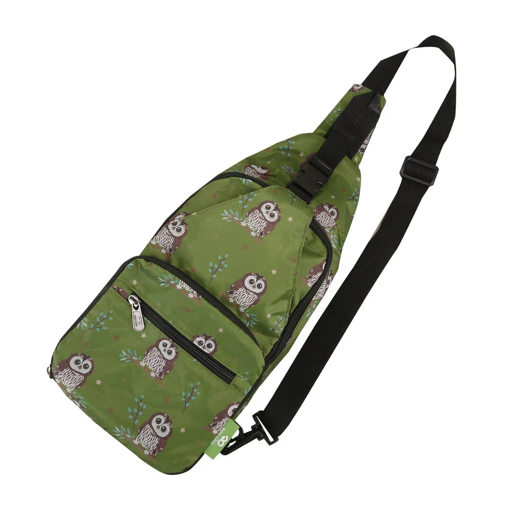 Eco Chic Lightweight Foldable Crossbody Bag Green Tawny Owl