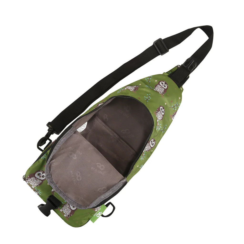 Eco Chic Lightweight Foldable Crossbody Bag Green Tawny Owl
