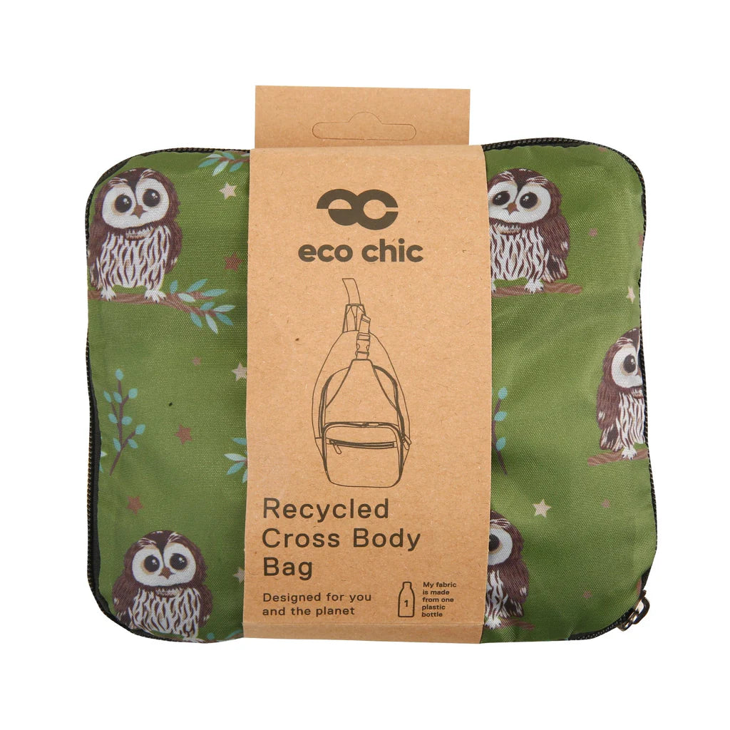 Eco Chic Lightweight Foldable Crossbody Bag Green Tawny Owl