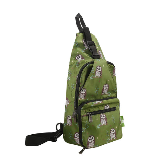 Eco Chic Lightweight Foldable Crossbody Bag Green Tawny Owl
