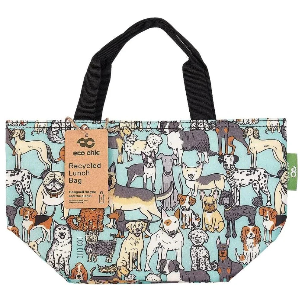 Eco Chic Lightweight Foldable Lunch Bag Teal Dogs
