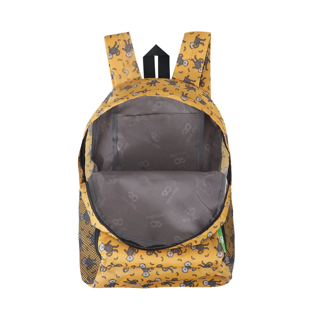 Eco Chic Lightweight Foldable Mustard Monkeys Backpack