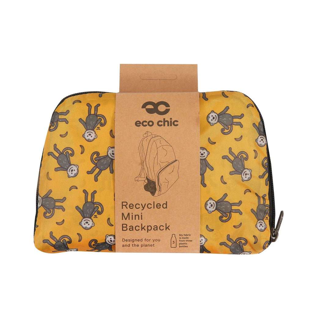 Eco Chic Lightweight Foldable Mustard Monkeys Backpack