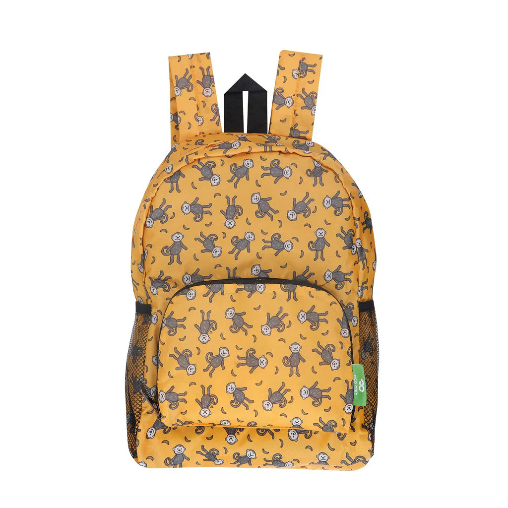 Eco Chic Lightweight Foldable Mustard Monkeys Backpack