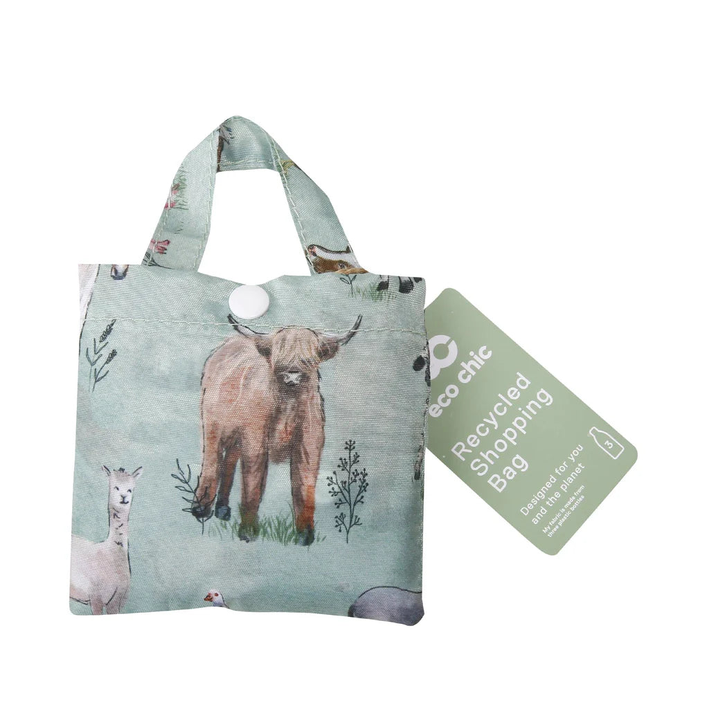 Eco Chic Lightweight Foldable Reusable Cottage Animals Shopping Bag