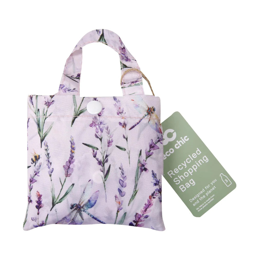 Eco Chic Lightweight Foldable Reusable Lavender with Dragonfly Shopping Bag