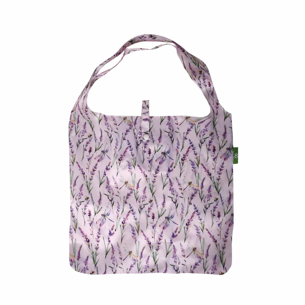 Eco Chic Lightweight Foldable Reusable Lavender with Dragonfly Shopping Bag