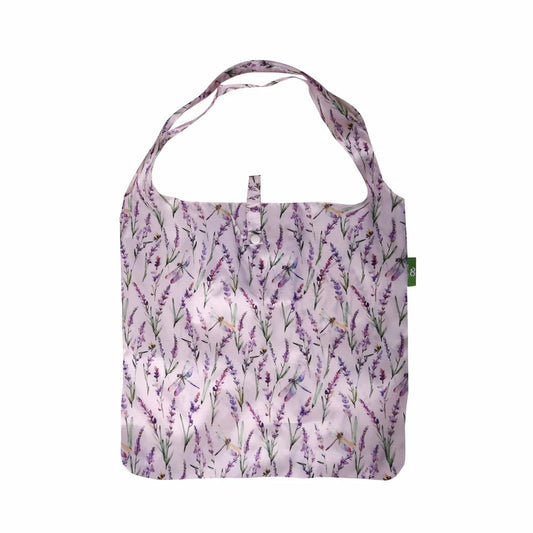 Eco Chic Lightweight Foldable Reusable Lavender with Dragonfly Shopping Bag
