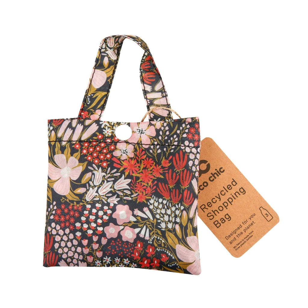 Eco Chic lightweight foldable reusable shopping bag with mixed flowers floral pattern