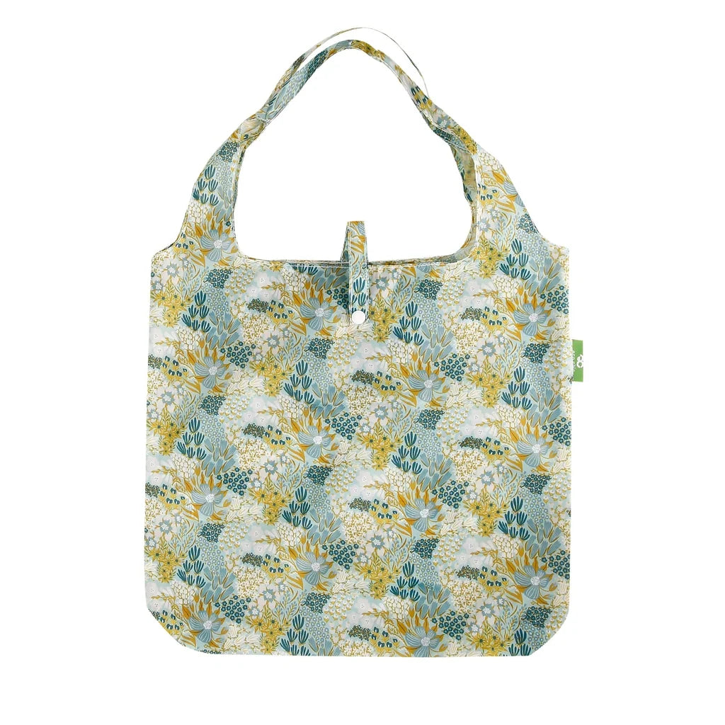 Eco Chic lightweight foldable reusable shopping bag with mixed flowers floral pattern