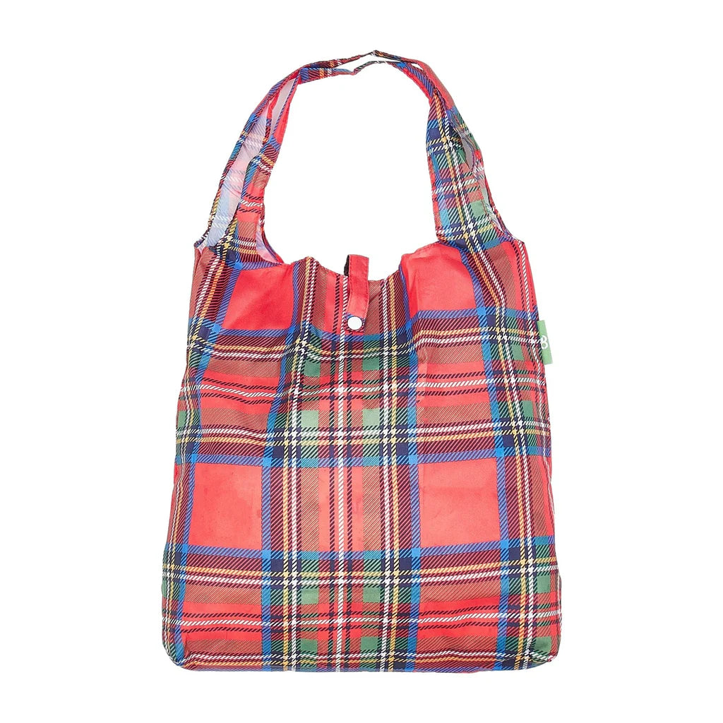 Eco Chic Lightweight Foldable Reusable Red Tartan Shopping Bag