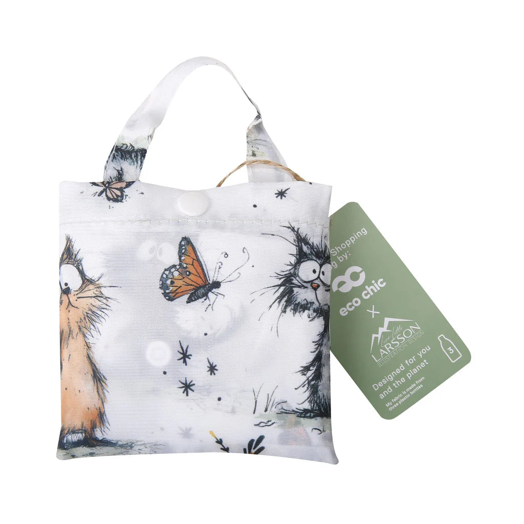 Eco Chic Lightweight Foldable Reusable Whimsy Cats Shopping Bag