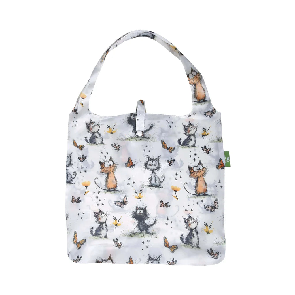 Eco Chic Lightweight Foldable Reusable Whimsy Cats Shopping Bag