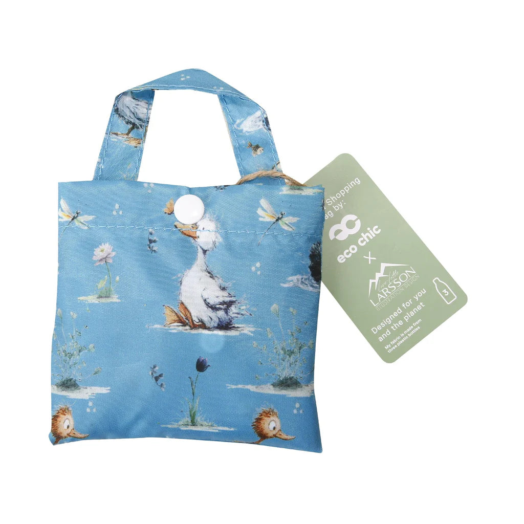 Eco Chic Lightweight Foldable Reusable Whimsy Duck Shopping Bag