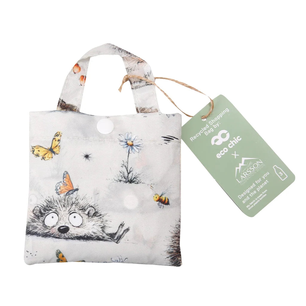 Eco Chic lightweight foldable reusable shopping bag in Whimsy Hedgehog print<