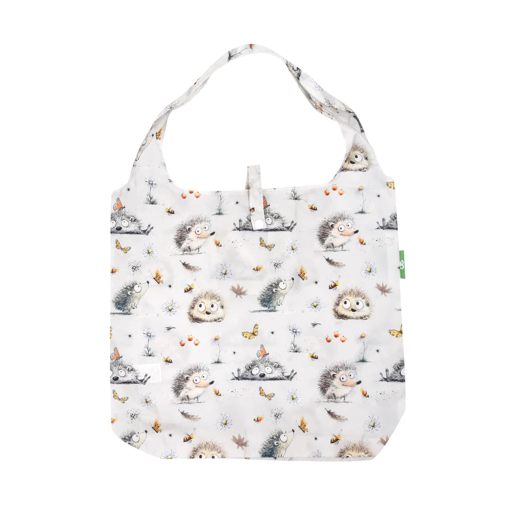 Eco Chic lightweight foldable reusable shopping bag in Whimsy Hedgehog print<