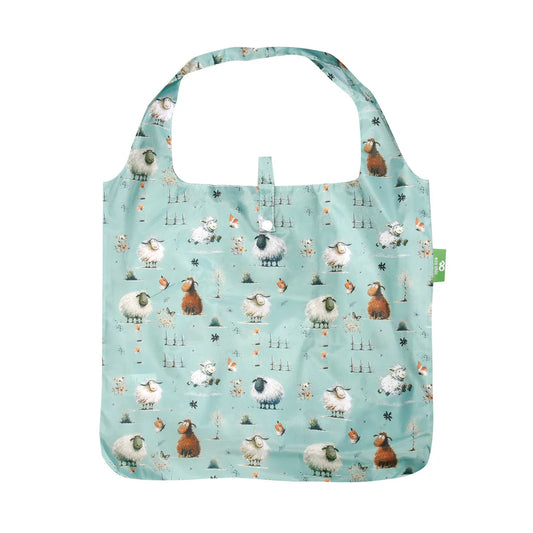 Eco Chic Lightweight Foldable Reusable Whimsy Sheep Shopping Bag