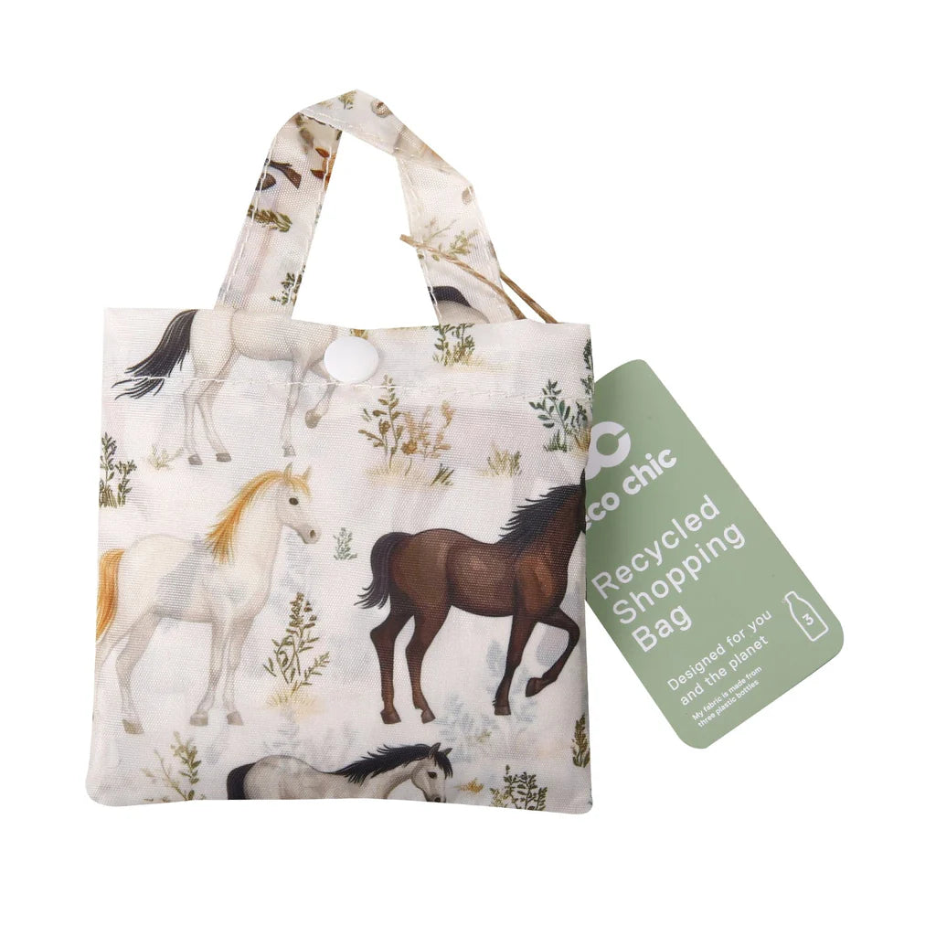 Eco Chic Lightweight Foldable Reusable Wild Horses Shopping Bag
