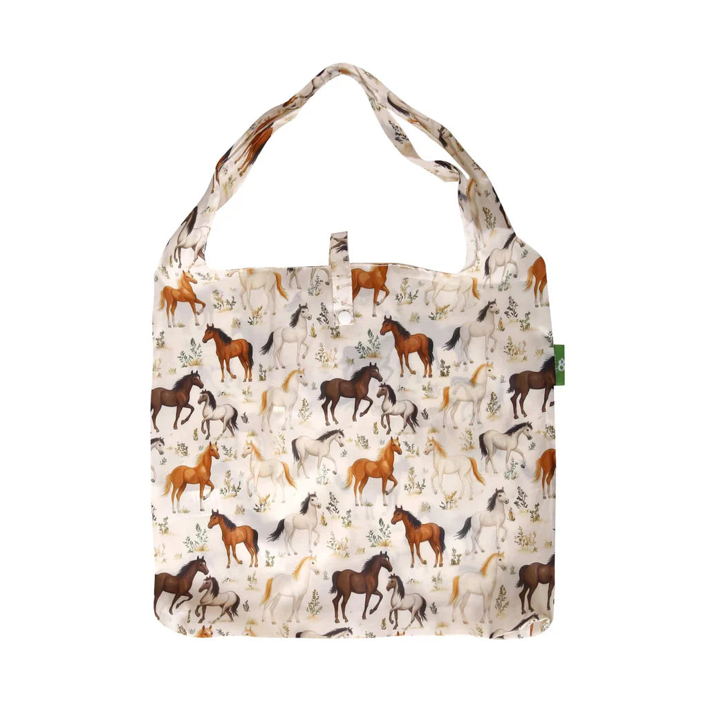 Eco Chic Lightweight Foldable Reusable Wild Horses Shopping Bag