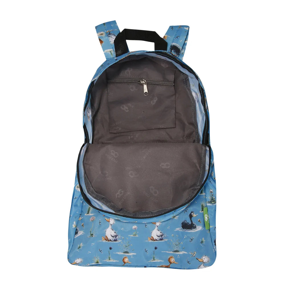 Eco Chic Lightweight Foldable Whimsy Ducks Backpack