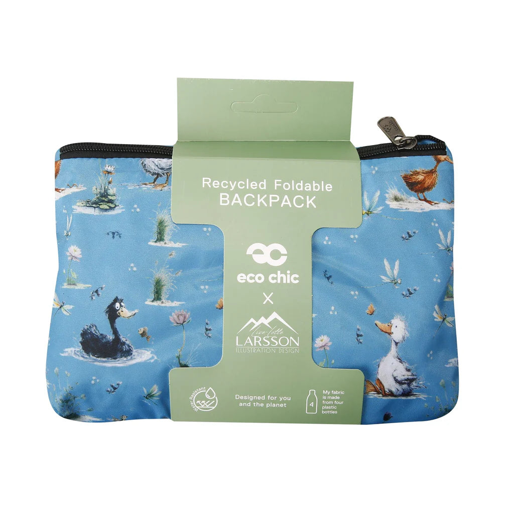 Eco Chic Lightweight Foldable Whimsy Ducks Backpack