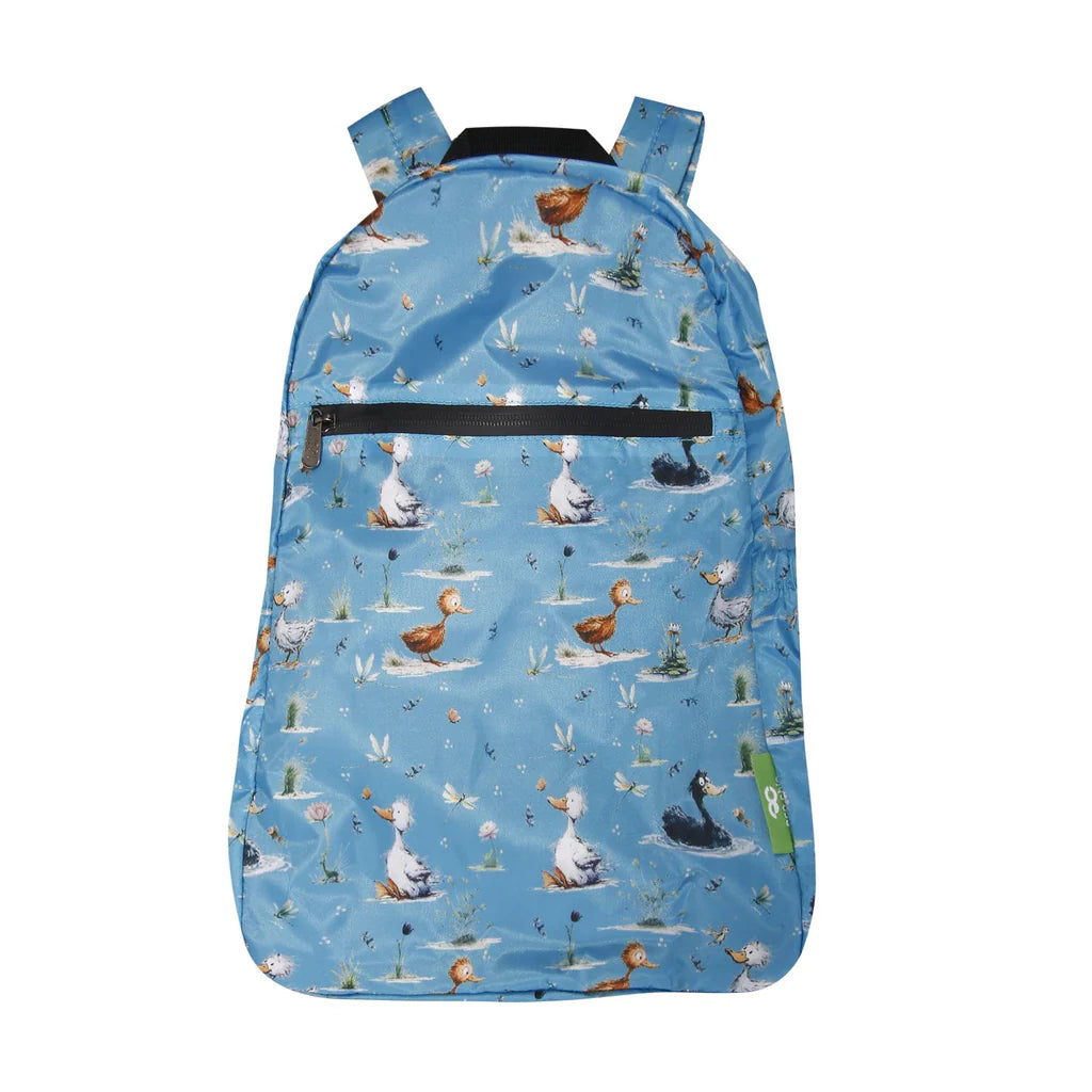 Eco Chic Lightweight Foldable Whimsy Ducks Backpack