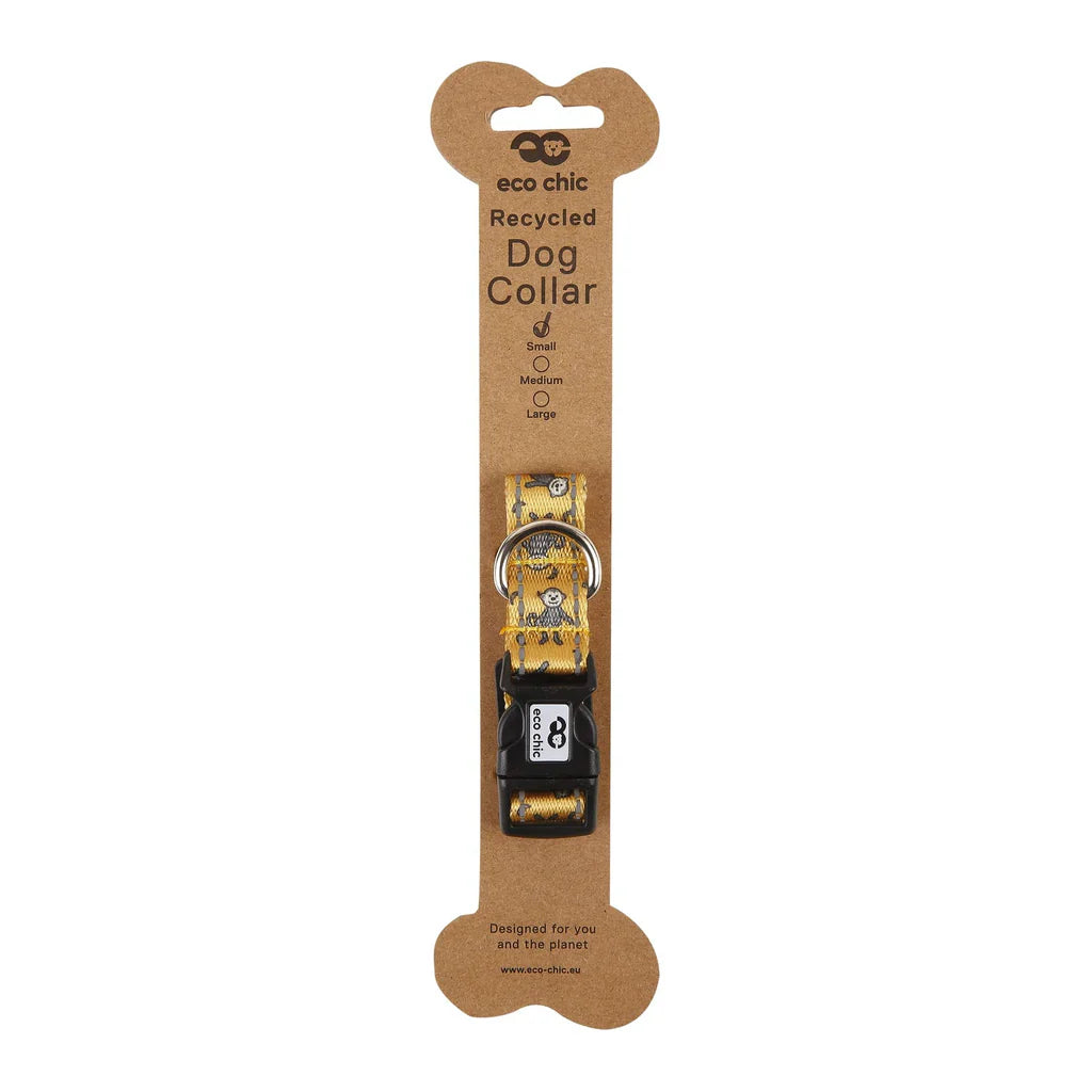 Eco Chic Mustard Monkeys Dog Collar